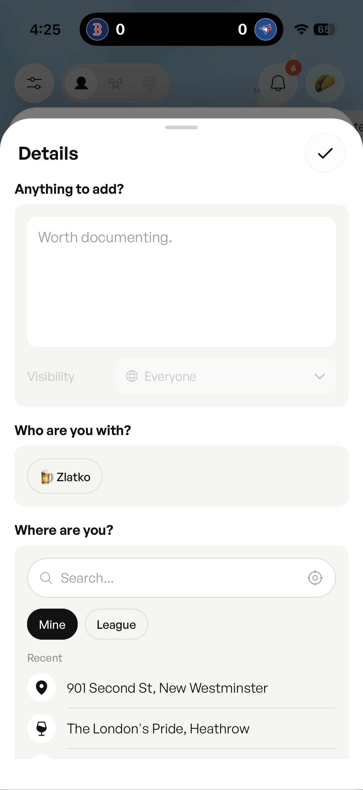 Dubs app screenshot – log dub interface