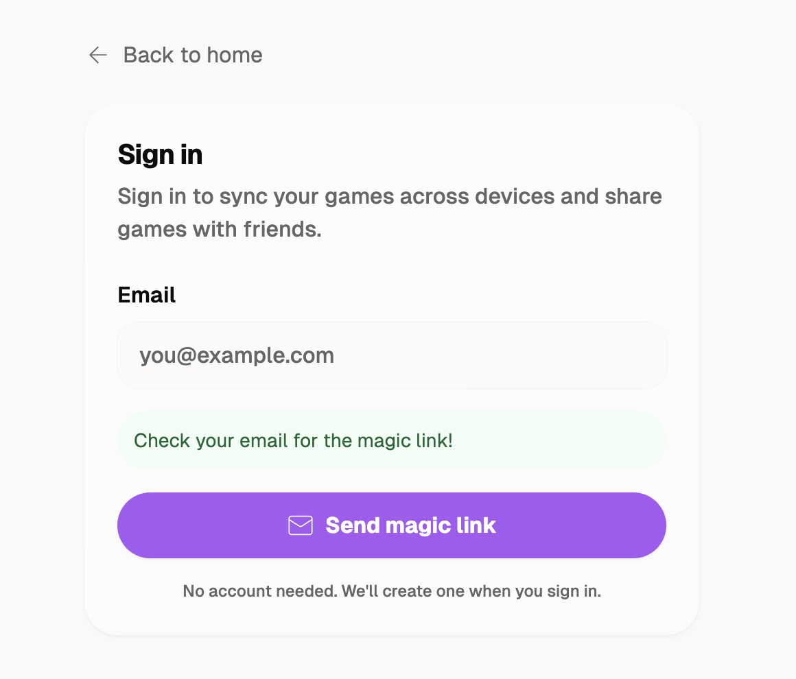 Tally app screenshot – game setup