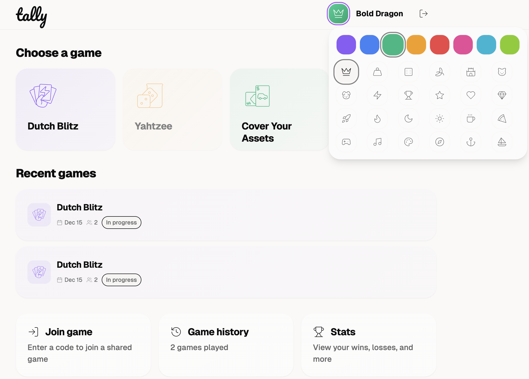 Tally app screenshot – sharing interface