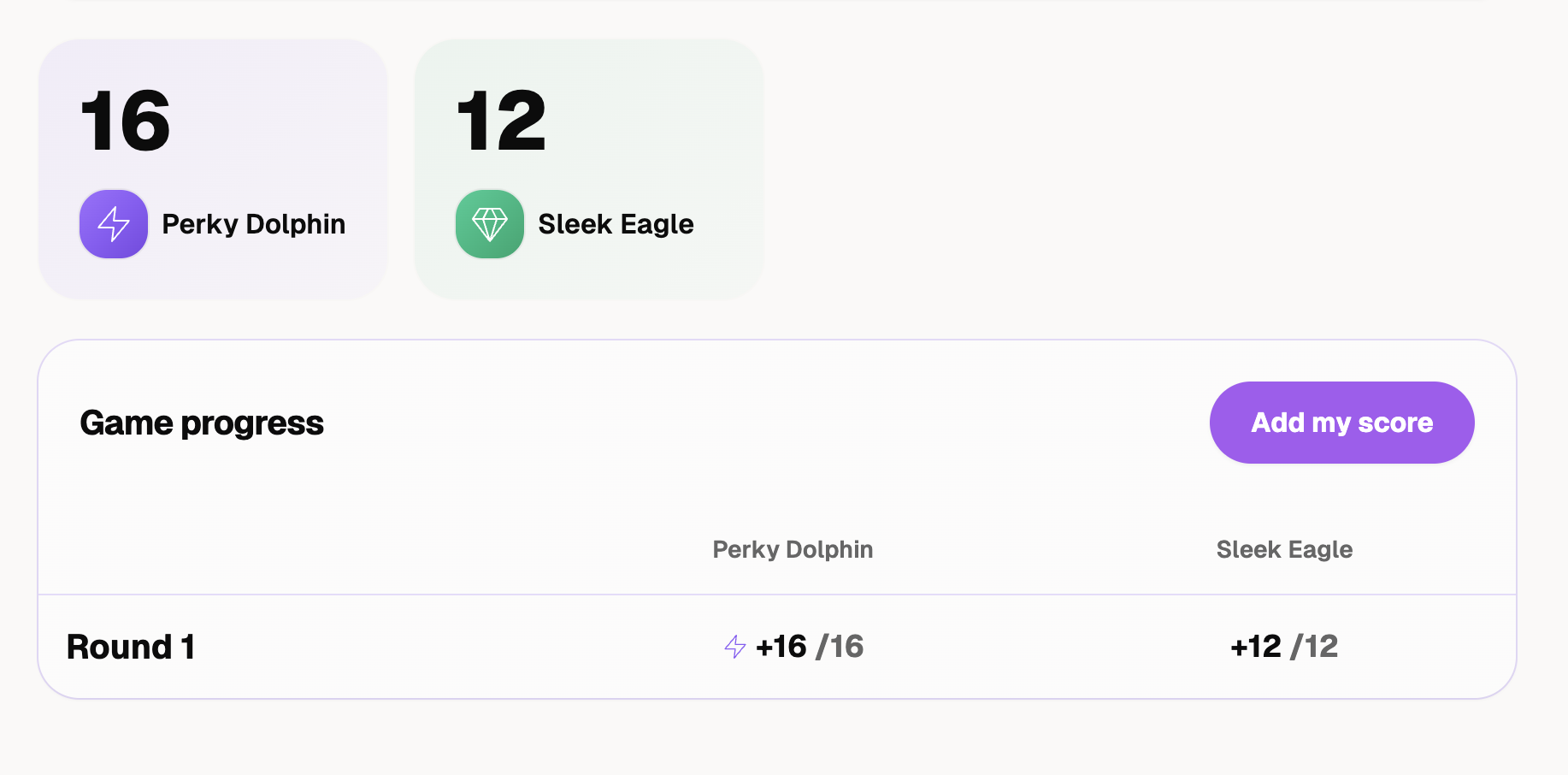 Tally app screenshot – score tracking
