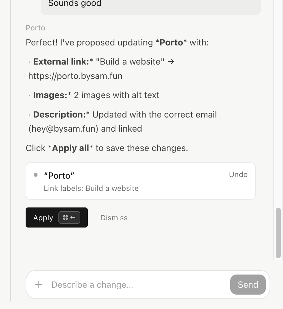 Porto website builder interface