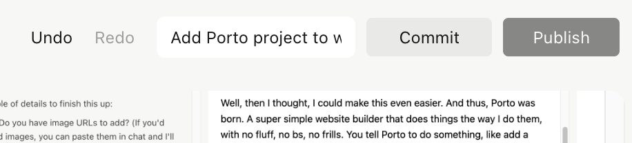 Porto website builder interface