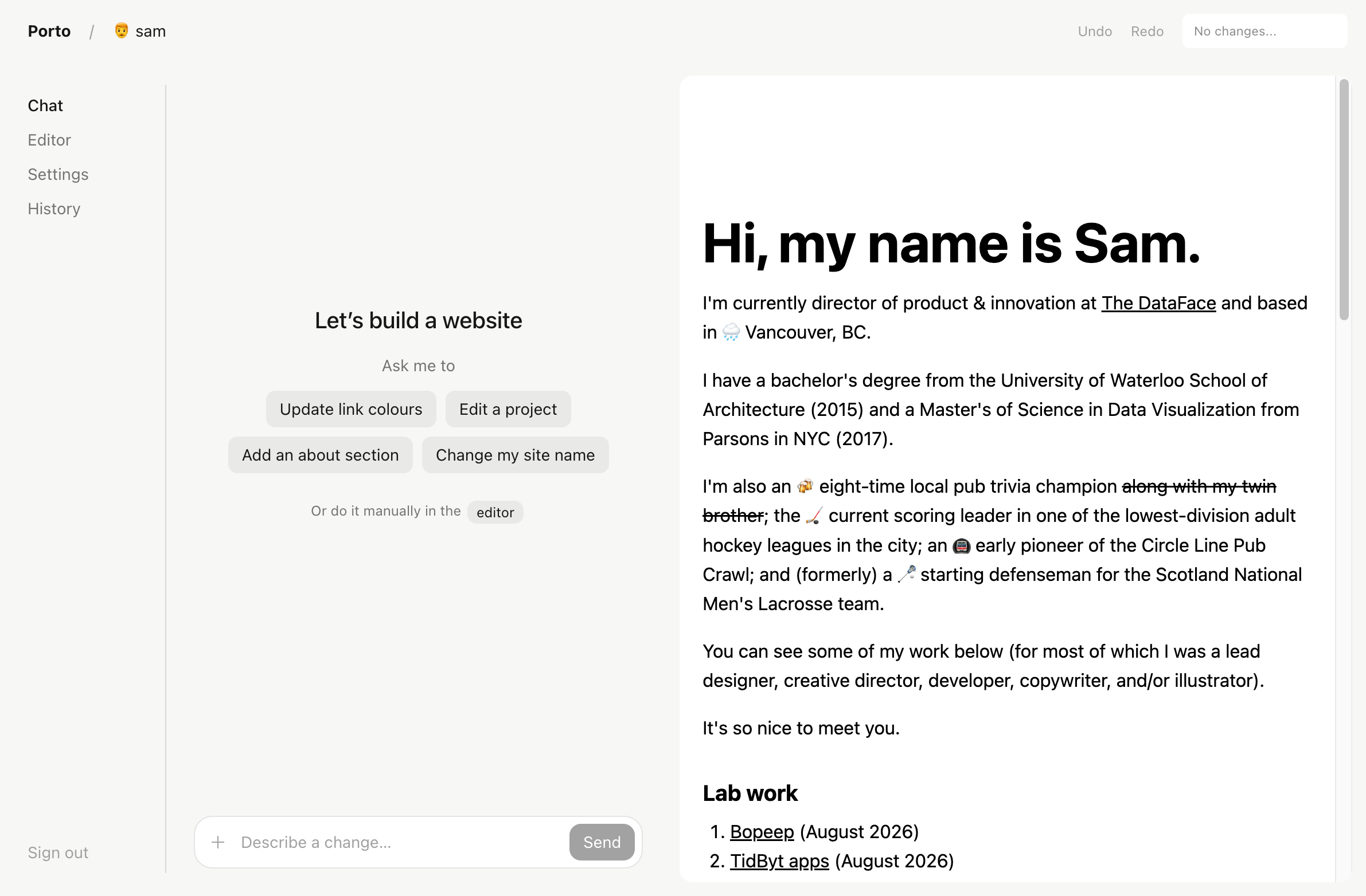 Porto editor interface