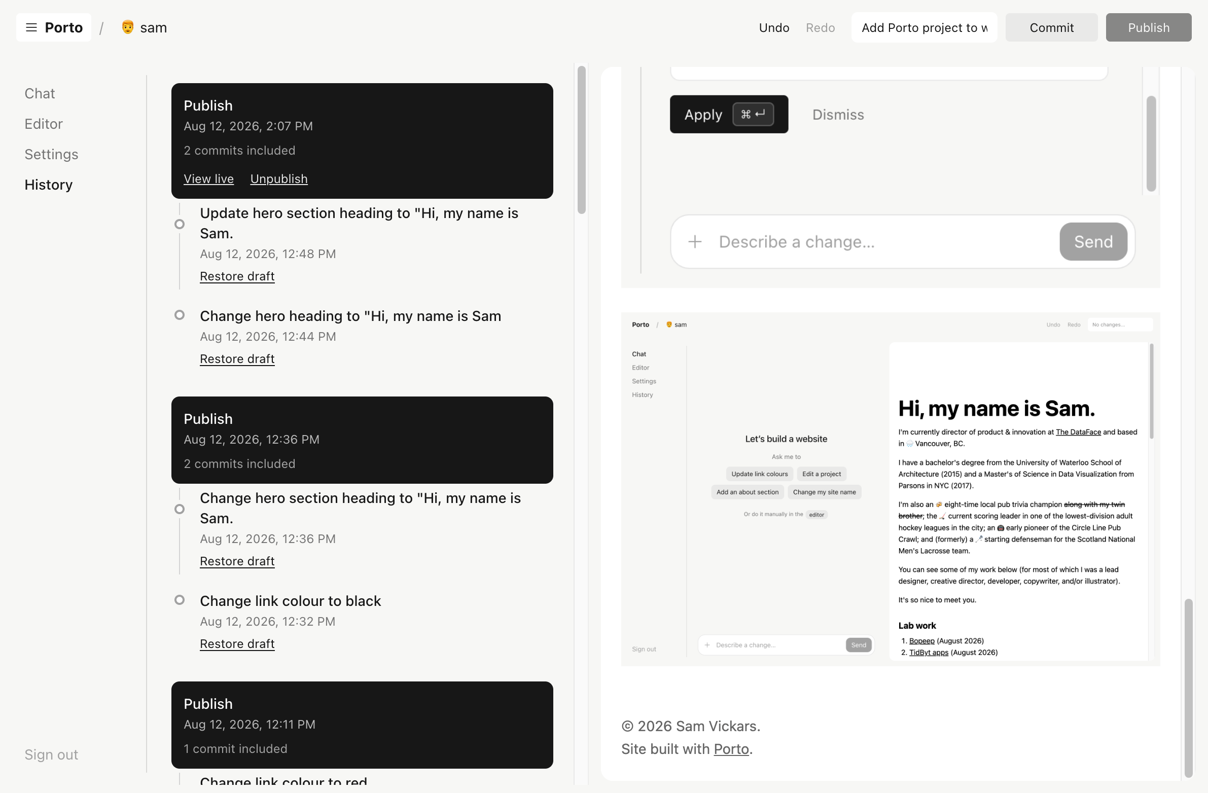 Porto collection block editor