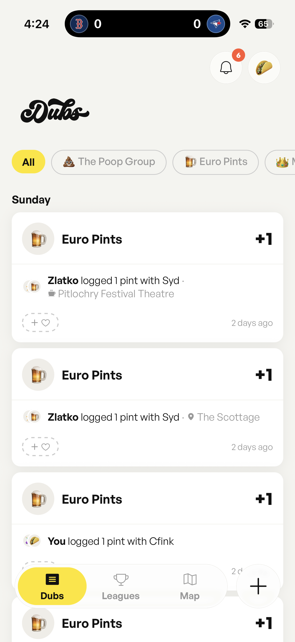 Dubs app screenshot – user profile