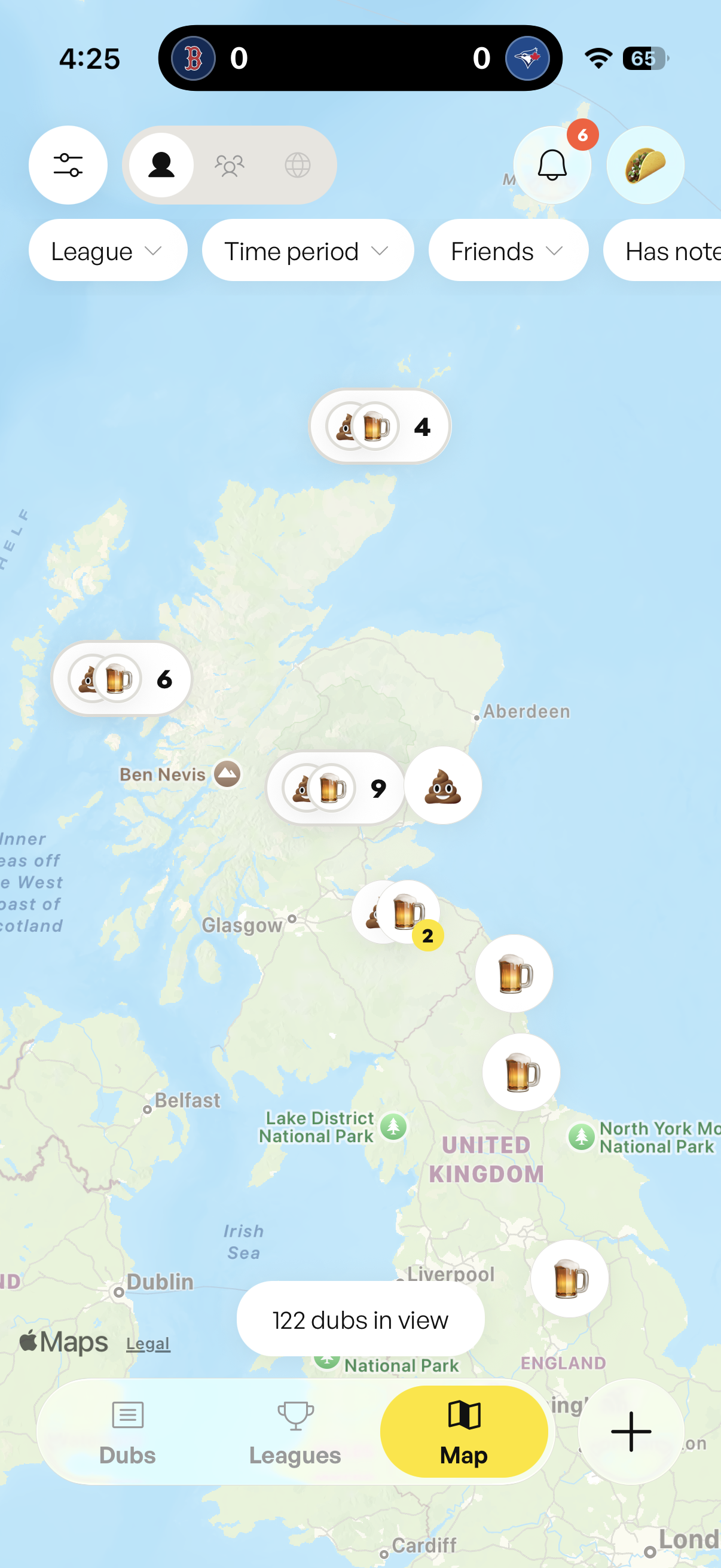 Dubs app screenshot – map view